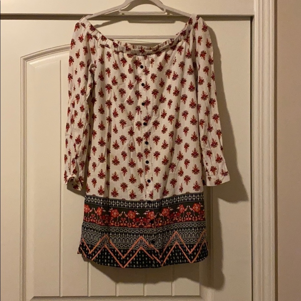 Off The Shoulder Boho Floral Long Sleeve Dress